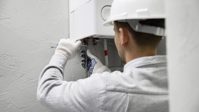 Специалист проверяет котел