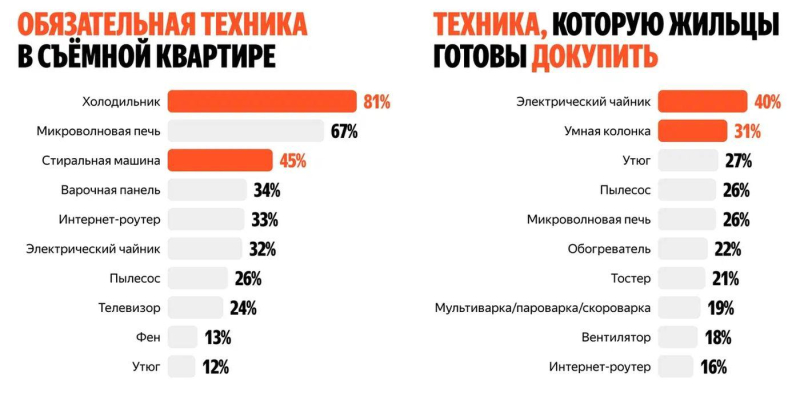 Россияне назвали бытовую технику, которая должна быть в съемной